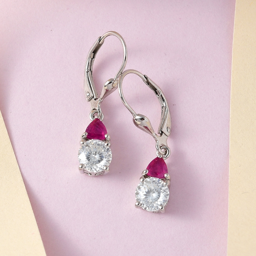 RESERVED-RUBY & 125 FACETS MOISSANITE EARRINGS - Picture 3 of 6